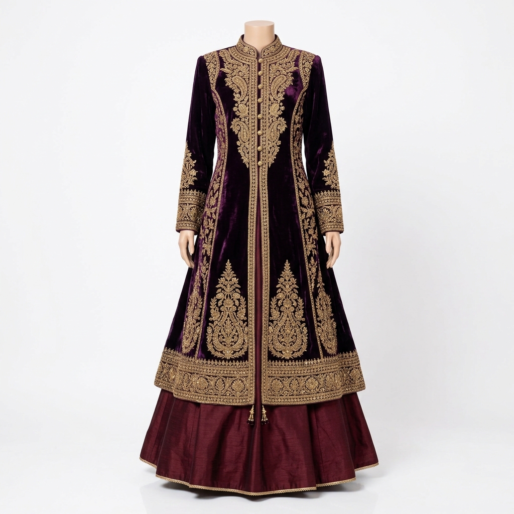 Velvet Mughal Jacket Style